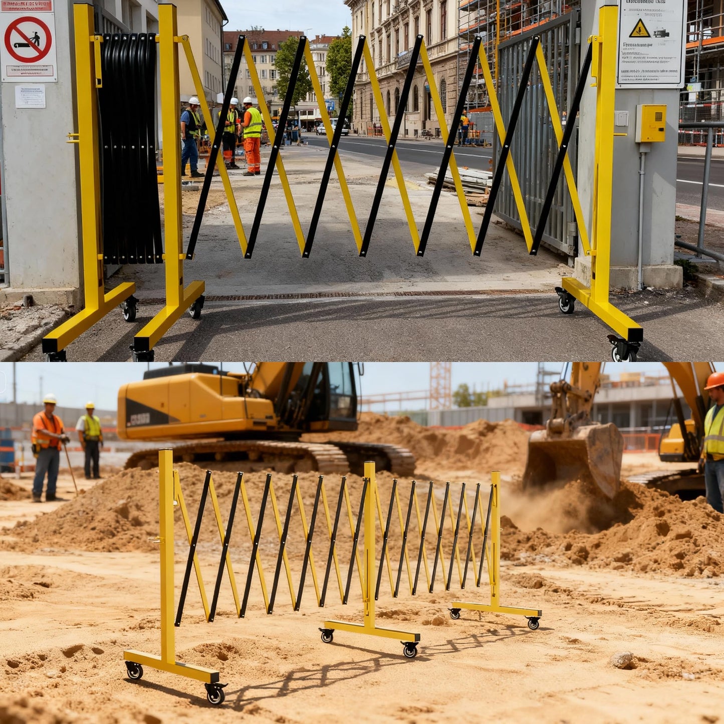 Industrial Expandable Barricade,Folding Security Gate Safety Barricade with Casters,Mobile Barrier Gate Outdoor,Adjustable Traffic Fence for Road Construction, Traffic Control,Pool (17FT)