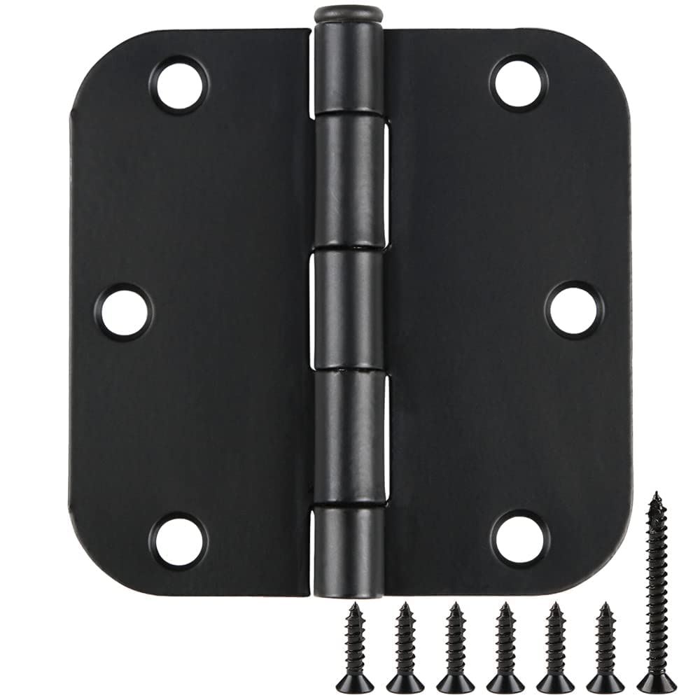 30 Pack Rounded Matte Black Door Hinges 3.5 Inch 5/8" Radius Interior 3 1/2 Inch Flat Iron Bifold Standard Hinge No Squeak Bedroom Indoor for Closet Doors 3 ½" Heavy Duty Hardware Doorway Study Room