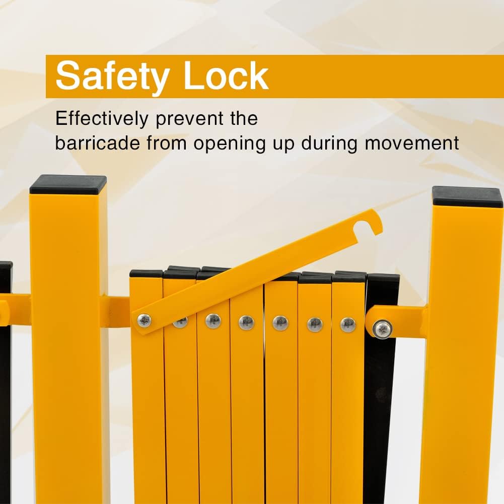 GYMTIME Metal Expandable Barricade, Safety Barrier with Casters, Retractable Traffic Fence, Mobile Temporary Folding Security Gate for Outdoor, Shopping Mall, 23 Feet, Yellow and Black