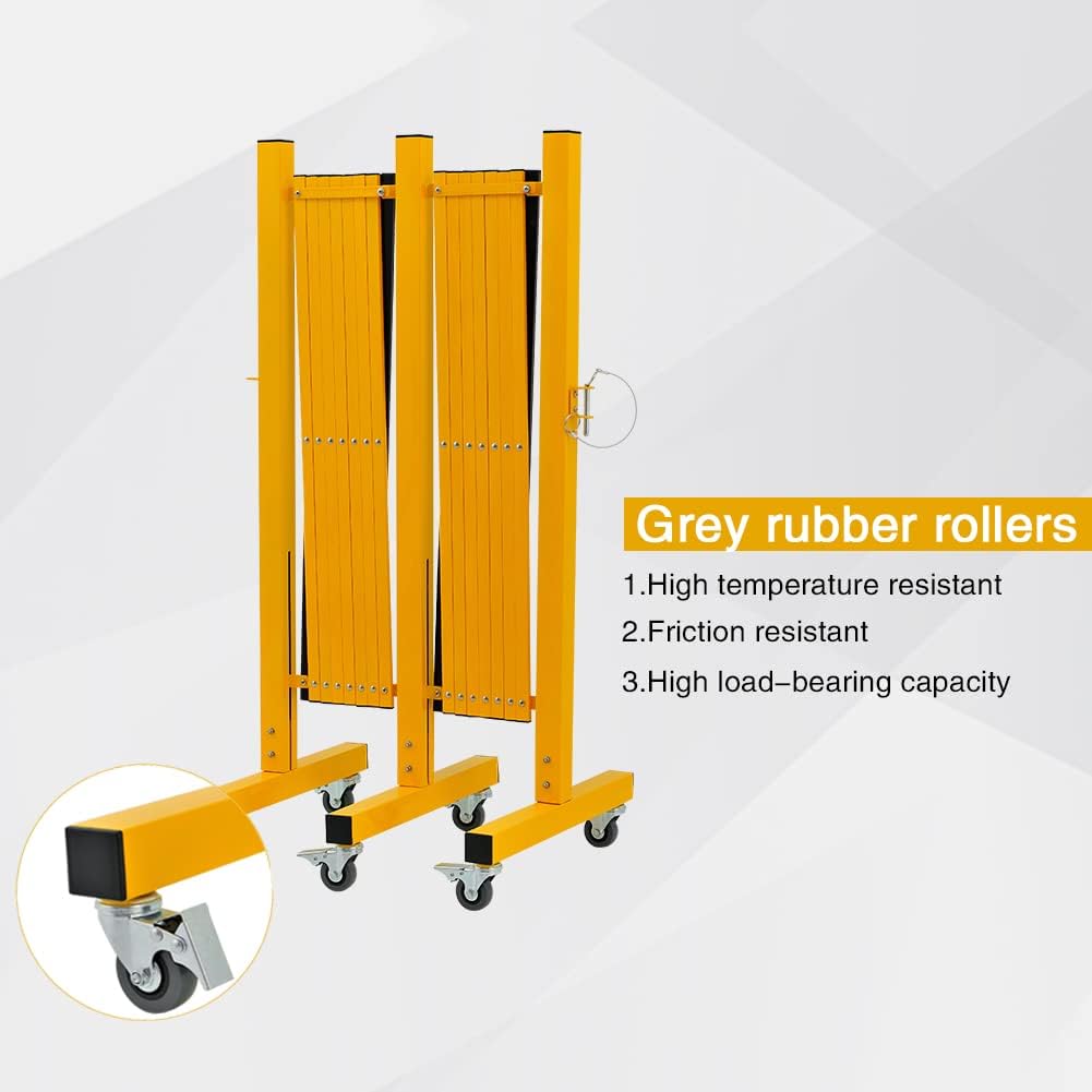 GYMTIME Metal Expandable Barricade, Safety Barrier with Casters, Retractable Traffic Fence, Mobile Temporary Folding Security Gate for Outdoor, Shopping Mall, 23 Feet, Yellow and Black