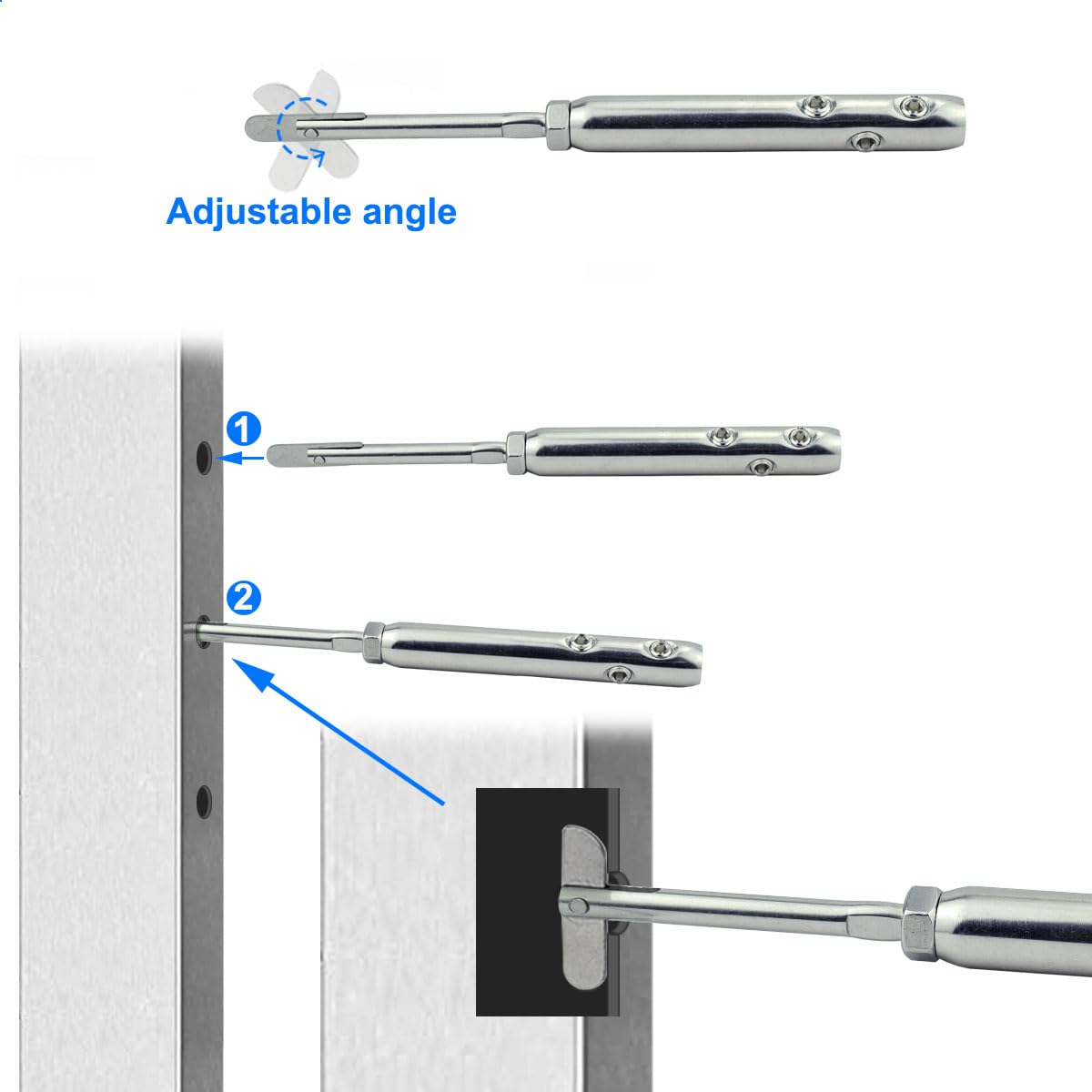 Iutuuk Swageless Tensioners for Metal Posts Cable Railing Hardware Kit, for 3/16 Stainless Steel Cable Rrailing System, Adjustable Angle Swageless Drop Pin Tensioners Left & Right 10 Pairs