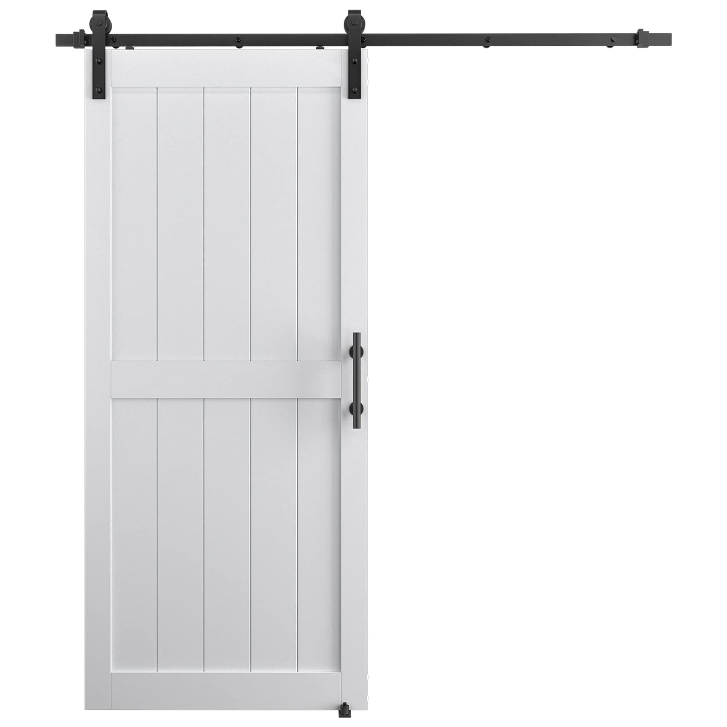 ALAMEDADT 36''x84'' Sliding Barn Door with 6.6 Ft Barn Door Hardware Kit, Fits 32-34''W Openings, Pre-Drilled Holes Easy Assembly-Waterproof PVC Surface, H-Frame, White
