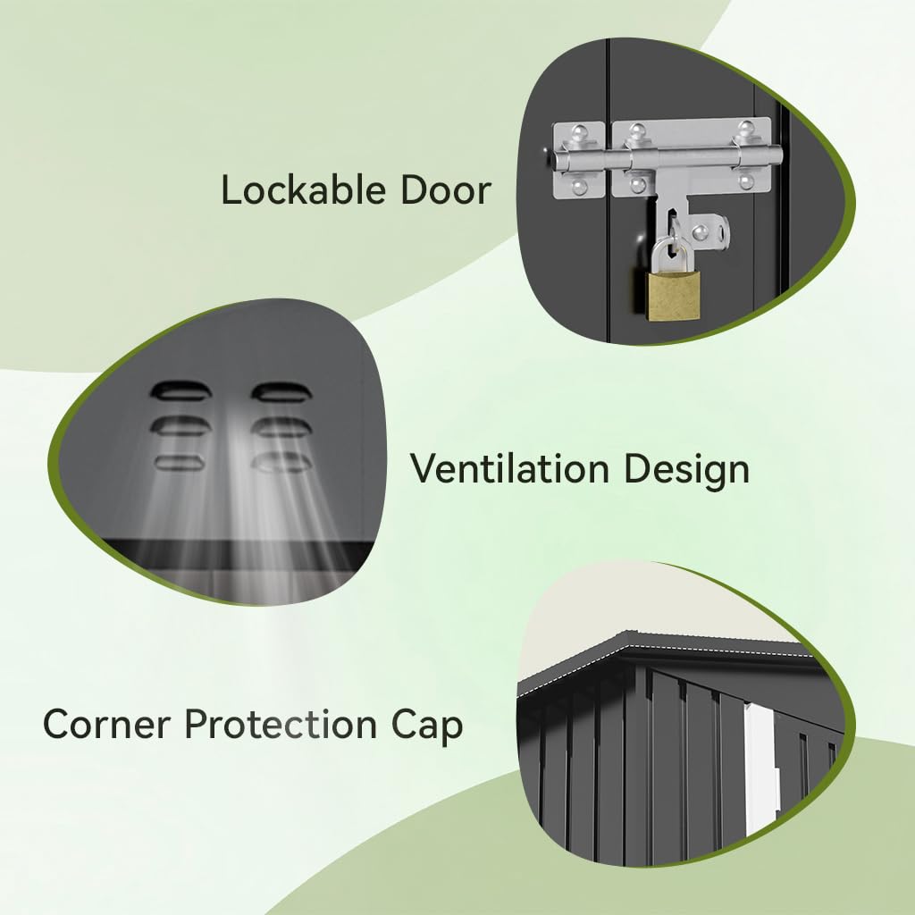 COMHOMA Shed Outdoor Storage Shed Metal,Lockable Doors Tool Sheds with Sloping Roof,Steel Garden Shed with Air Vent for Backyard,Patio,Lawn,Poolside(Grey,8'x6')