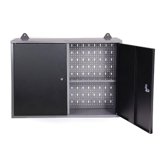 JZD Metal Wall Mounted Tool Cabinet with Lockable Doors, for Garage Basement Workshop, Black & Grey