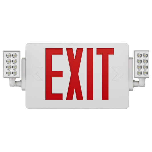 Spectsun 1 Pack Red Exit Signs with Emergency Lights, Two LED Adjustable Head Emergency Exit Light with Battery Backup,Hard Wired,UL Listed, AC 120/277V,Exit Sign Combo for Business.