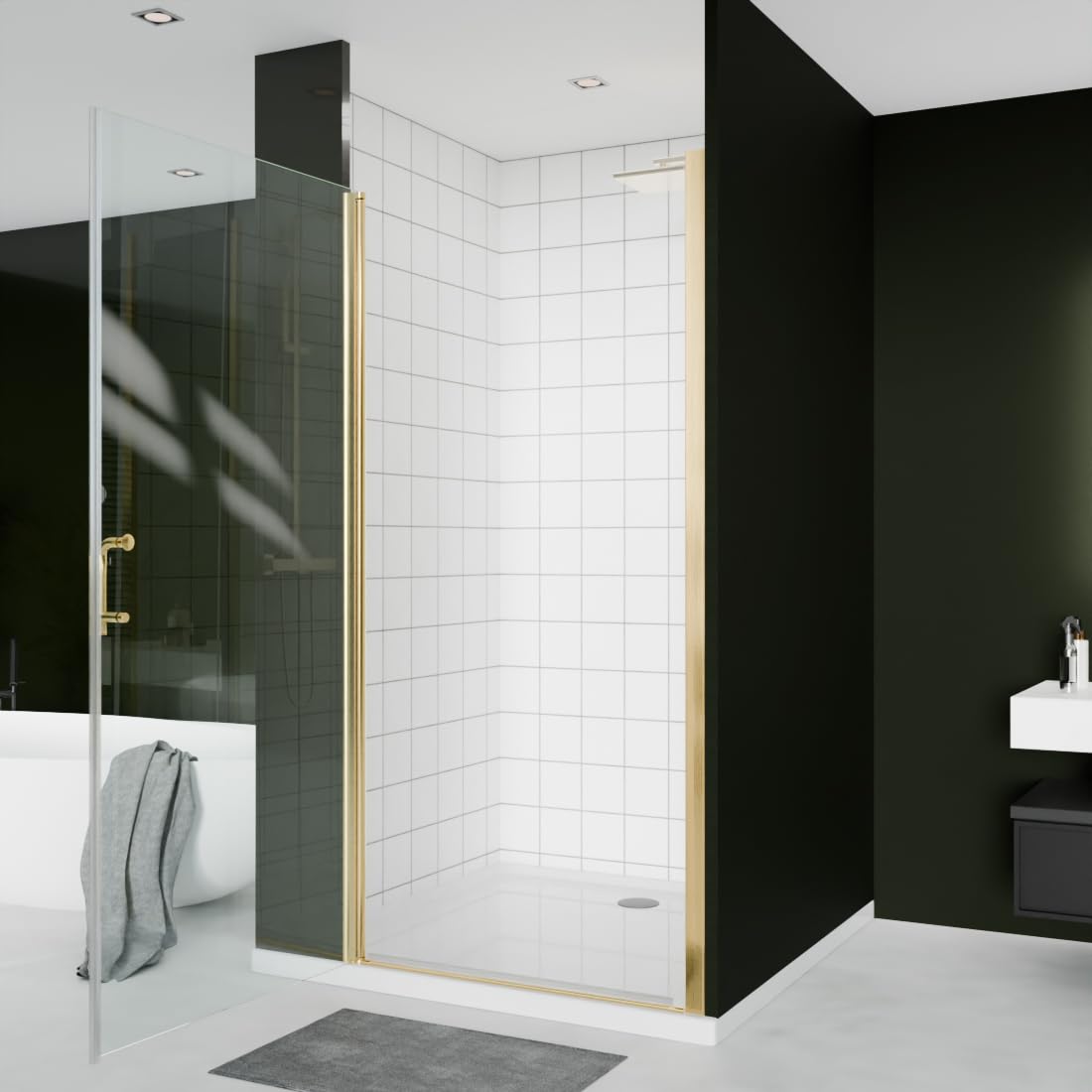 ComfyStyle 36-38" W x 72" H Frameless Pivot Shower Door with Single 180° Swing Glass Door, Hinged Shower Glass Door with 1/4"(6mm) Clear SGCC Tempered Glass, Brushed Gold Finish
