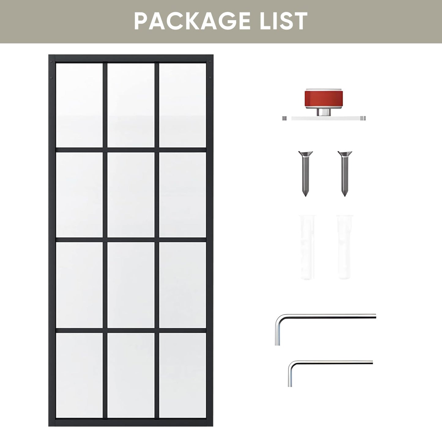 JUBEST 42in x 84in DIY Glass Sliding Barn Door, Sturdy 4-Lite Clear Tempered Glass Aluminum Frame Sliding Door Panel Without Hardware Kit, Easy Assembly