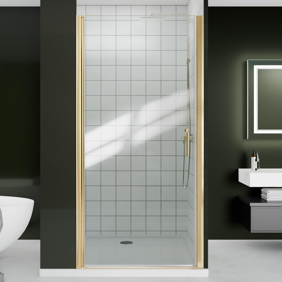 ComfyStyle 36-38" W x 72" H Frameless Pivot Shower Door with Single 180° Swing Glass Door, Hinged Shower Glass Door with 1/4"(6mm) Clear SGCC Tempered Glass, Brushed Gold Finish