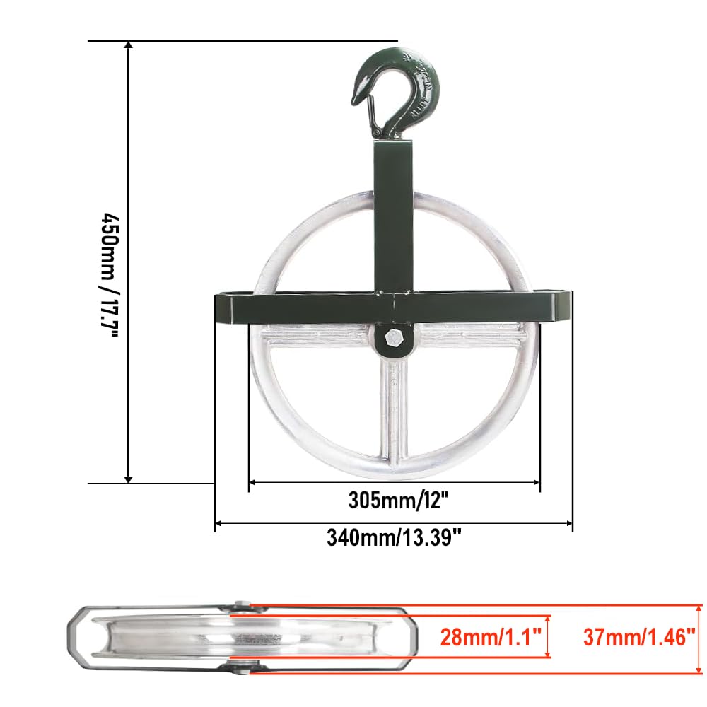 POPMOON Scaffold Hoist Pulley 12" Scaffolding Wheels Aluminum Pulley Wheel 1000lbs Ladder Hooks Pulleys for Lifting with Rope