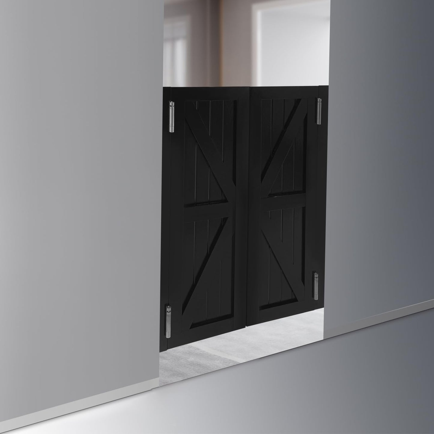 Solid Wood Swinging Saloon Cafe Doors, 180°Auto Close Partition Doors, Interior Double Panel Pine Wood Swing Door with Hinges for Kitchen Bar Pub Entrance Hallway Restaurant (Black, 27.55 * 35.43in)