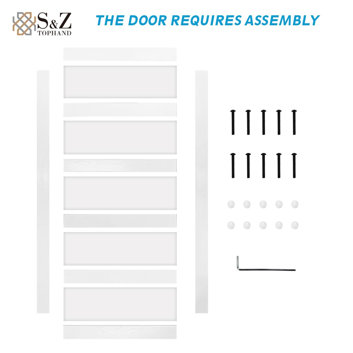 S&Z TOPHAND® 60in x 96in Glass Sliding MDF Barn Door with 10FT Sliding Door Hardware Kit, 5 Tempered Frosted Glass, Slab Inside Covered with Water-Proof PVC Surface, Simple DIY Assembly
