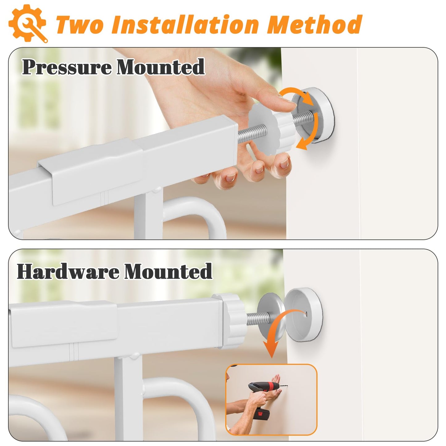 Extra Wide Baby Gate with Door 85.7-101.5 Inch Pressure Mounted, Auto Close Child Baby Gates for Doorways No Drill, Walk Through Dog Gate Indoor for The House, White