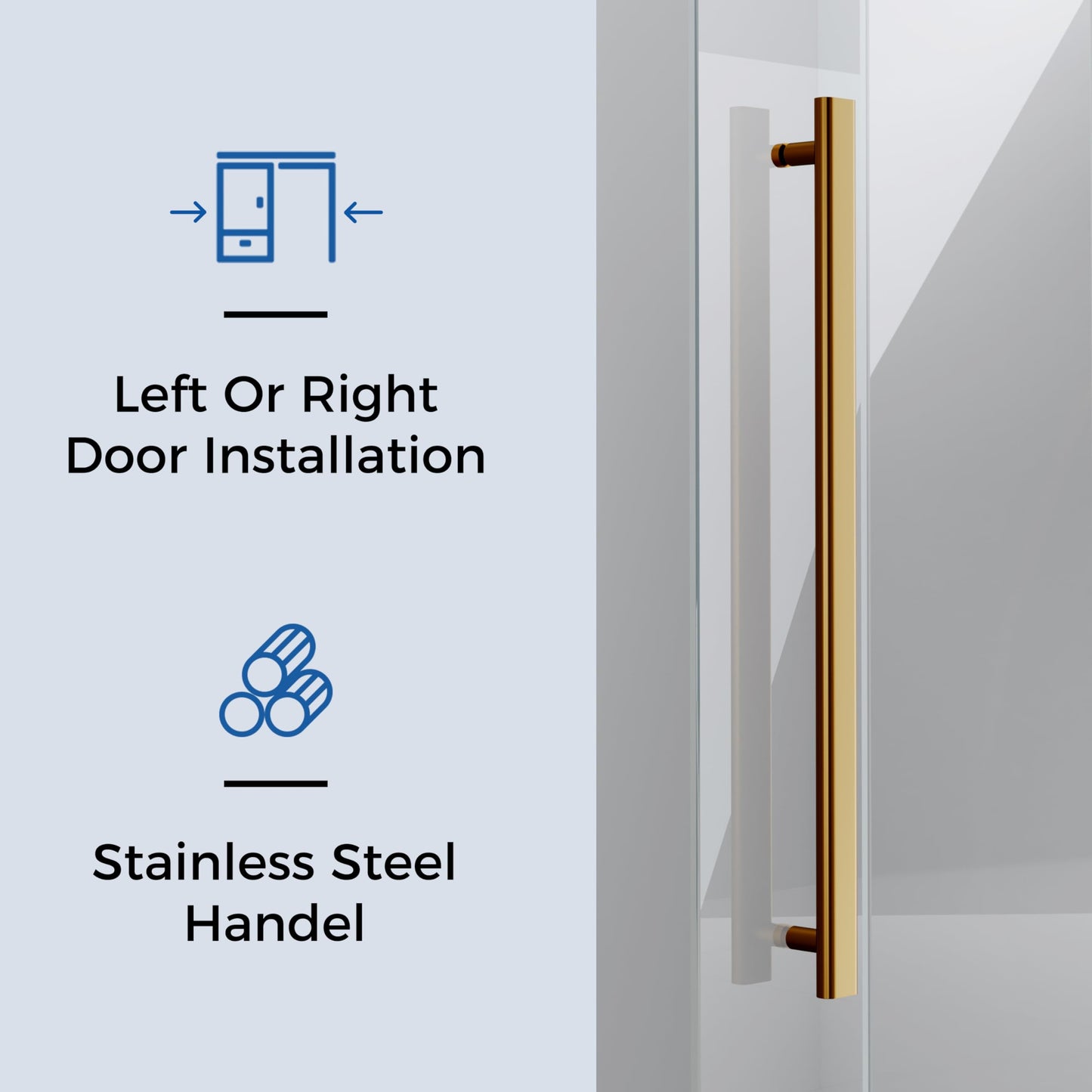 DELAVIN Frameless Shower Door, 56-60" W x 75" H Sliding Glass Shower Door, SGCC Certified Clear Tempered Glass with Explosion-Proof Film, Easy to Clean, Stainless Steel Guide Rail, Gold