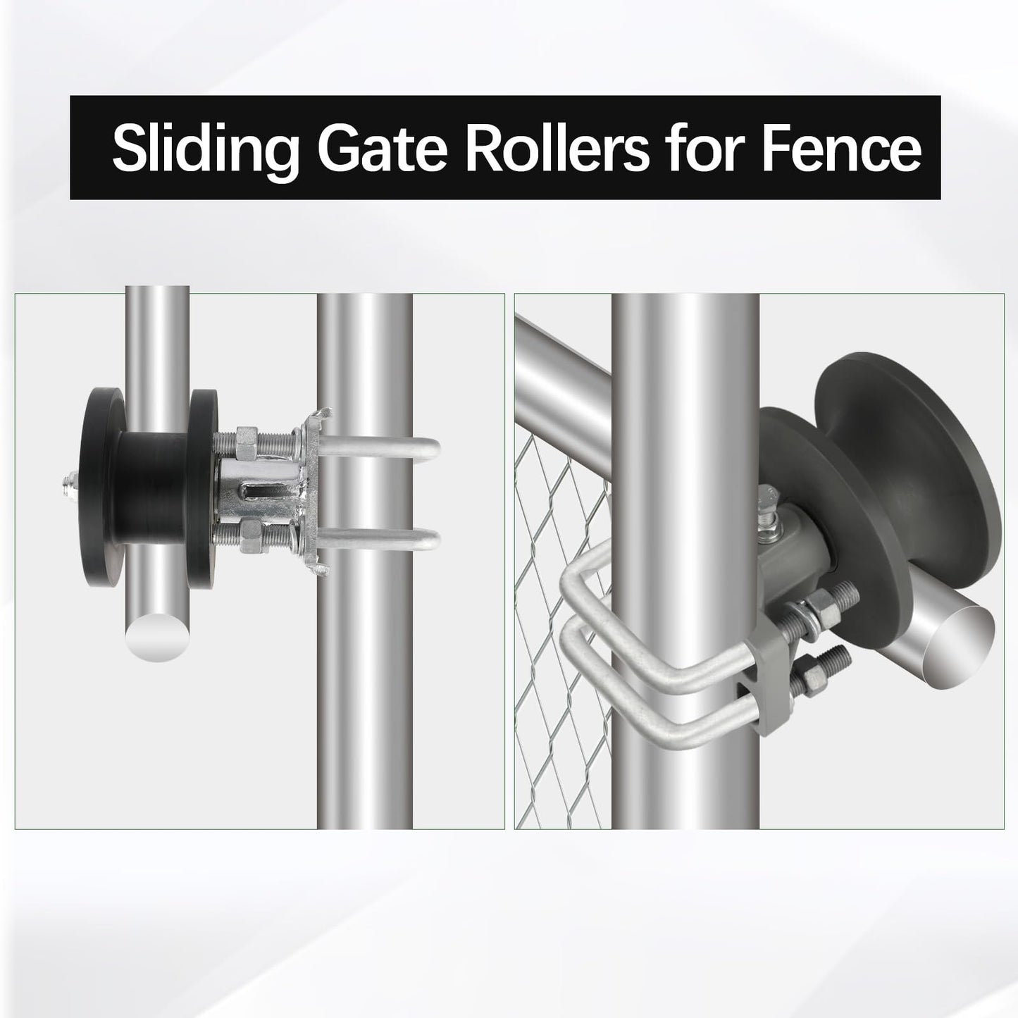 Pubotlu 4 Pack Sliding Gate Rollers， Nylon Cantilever Rollers 2" Gate Frames, 4" Square Post Chain Link Fence Parts, Cantilevered Rail Fence Gate Kit，Sliding Gate Kit Hardware