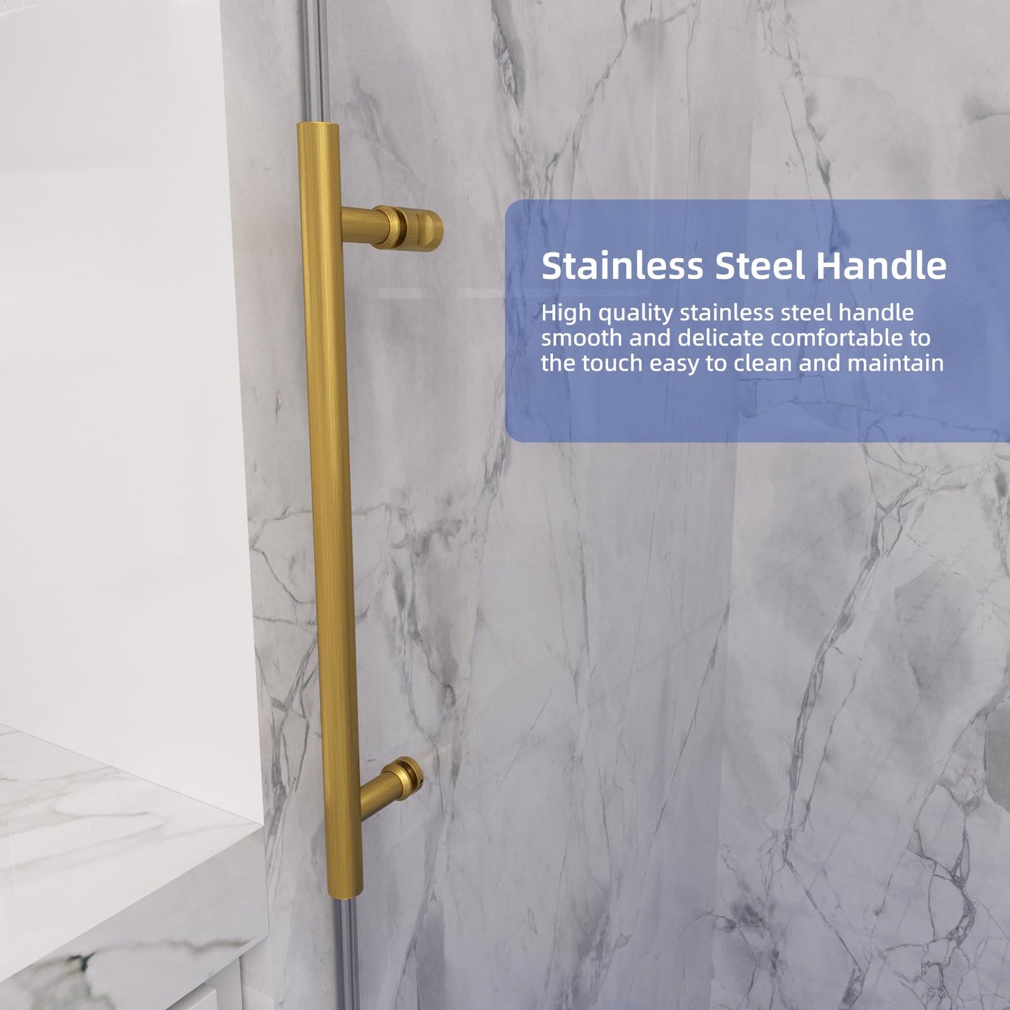 Shower Door,56-60" W x 74" H Frameless Single Sliding Shower Doors with Soft Close System,5/16" (8mm) Clear Tempered Glass with Nano Coating,Stainless Steel Hardware,Brushed Gold