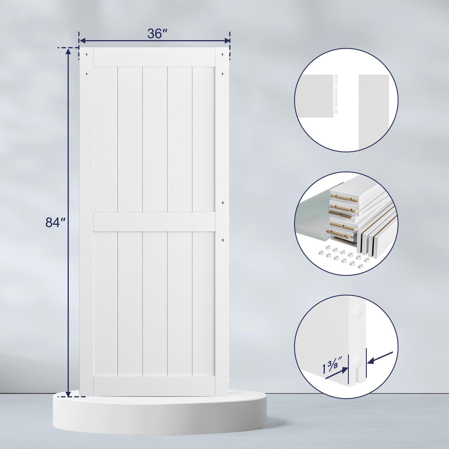 SmartStandard 36 x 84 inch White Sliding MDF Barn Door with 6.6FT Black Sliding Door Hardware Kit & Handle, Pre-Drilled Ready to Assemble, Waterproof PVC Coating, H-Frame