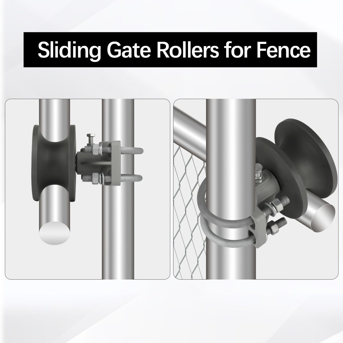 Pubotlu 4 Pack Sliding Gate Rollers,Nylon Cantilever Rollers 2-3/8" Gate Frames, 4" Round Post Chain Link Fence Parts, Cantilevered Rail Fence Gate Kit,Sliding Gate Kit Hardware