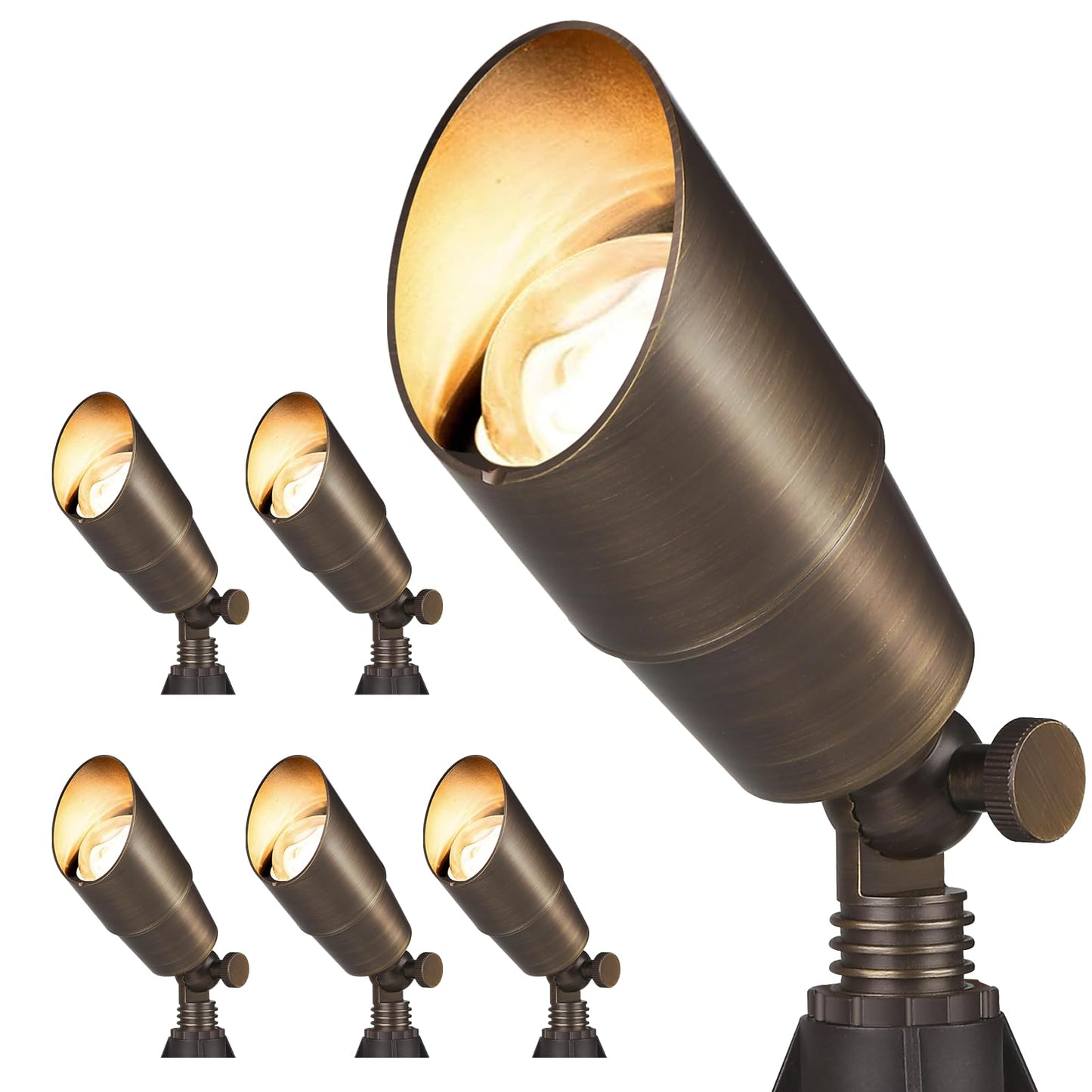 Gardencoin Solid Brass Outdoor Landscape Spotlights, 12V Heavy Duty Low Voltage LED Spot Light Waterproof for Garden and Yard Up Lighting, Bronze Accent Lighting Fixture Without MR16 Bulb, 6 Pack