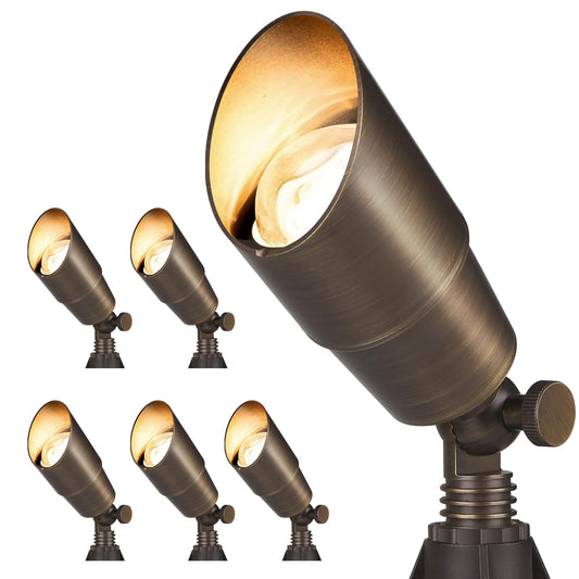 Gardencoin Solid Brass Outdoor Landscape Spotlights, 12V Heavy Duty Low Voltage LED Spot Light Waterproof for Garden and Yard Up Lighting, Bronze Accent Lighting Fixture Without MR16 Bulb, 6 Pack
