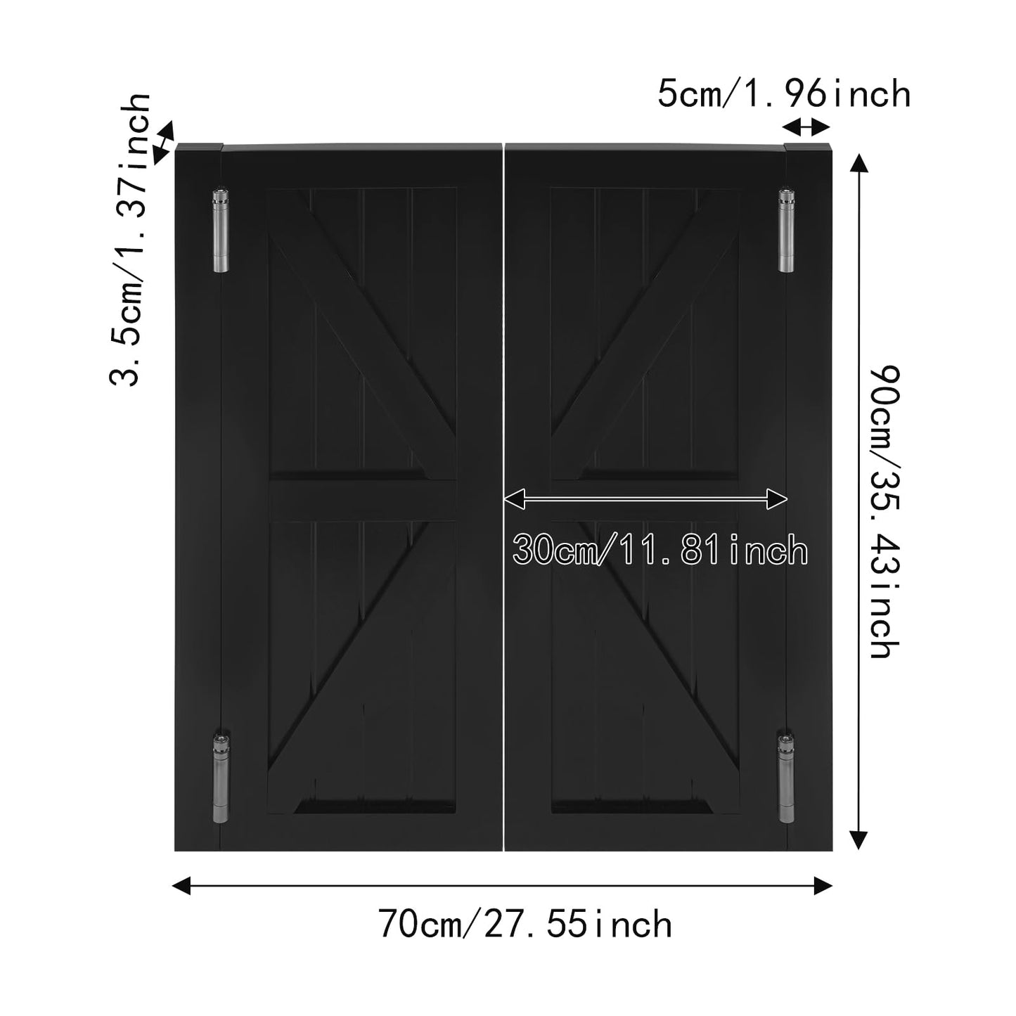 Solid Wood Swinging Saloon Cafe Doors, 180°Auto Close Partition Doors, Interior Double Panel Pine Wood Swing Door with Hinges for Kitchen Bar Pub Entrance Hallway Restaurant (Black, 27.55 * 35.43in)