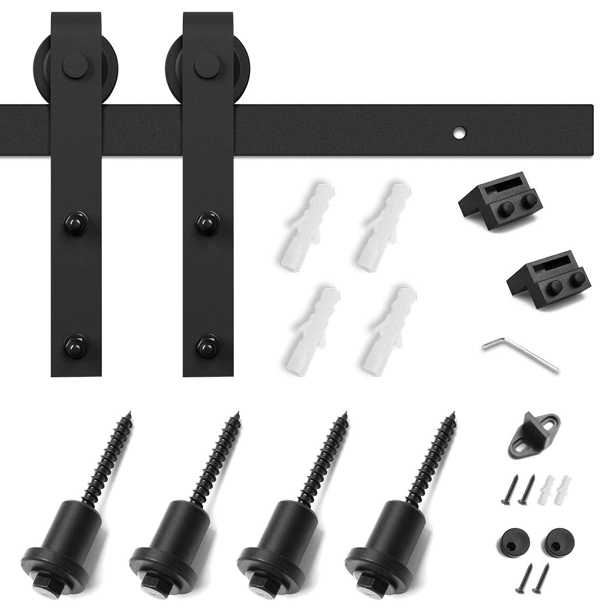 SMARTSTANDARD 5 Feet Heavy Duty Sturdy Sliding Barn Door Hardware Kit-Smoothly and Quietly-Includes Detailed Installation Fit 30" Wide Doorpanel (J Shape Hanger) Black