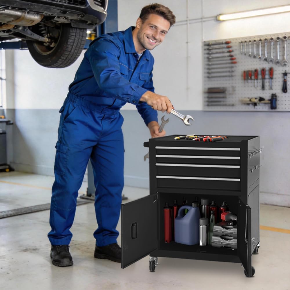 SONLMIK 13-Drawer Rolling Tool Chest with Double Door Handle, 2-in-1 Detachable Metal Storage Cabinet with Wheels and Lock, Large Capacity Tool Box for Garage, Gift for Men Dad Husband Fathers(Black)