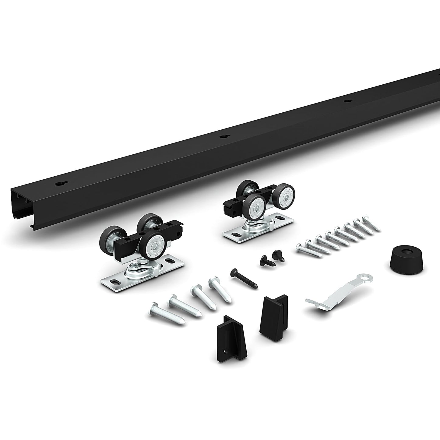 JUBEST 5FT Pocket Door Kit, Commercial Grade Sliding Pocket Door Hardware Kit, Aluminum Box Pocket Door Track 56.75", Sliding Door Kit for 24"~30" Wide Door, Black Pocket Door Hardware,Easy to Install