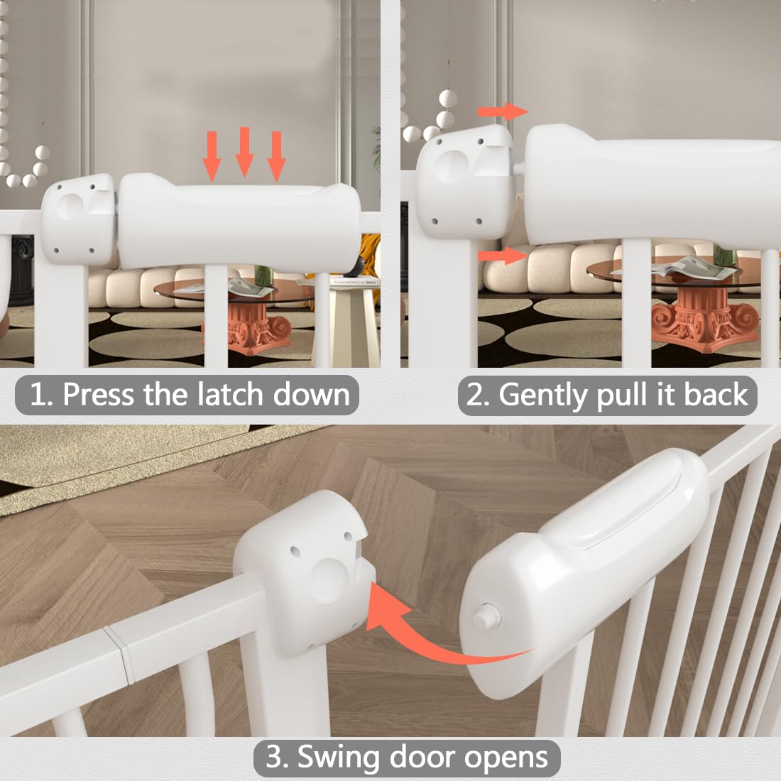 Fairy Baby Extra Wide Baby Gate for Doorways Auto Close Safety Gates for Bedroom, Fits 57.5 Inch to 62 Inch with Pressure Mounted Extention Kit, White