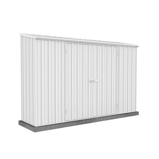 ABSCO Space Saver Metal Garden Shed 10 Ft. x 2.5 Ft .Galvanized Steel and Aluminum Small-Sized DIY Tool, Outdoor Equipment, and Bikes Storage Building in Surfmist