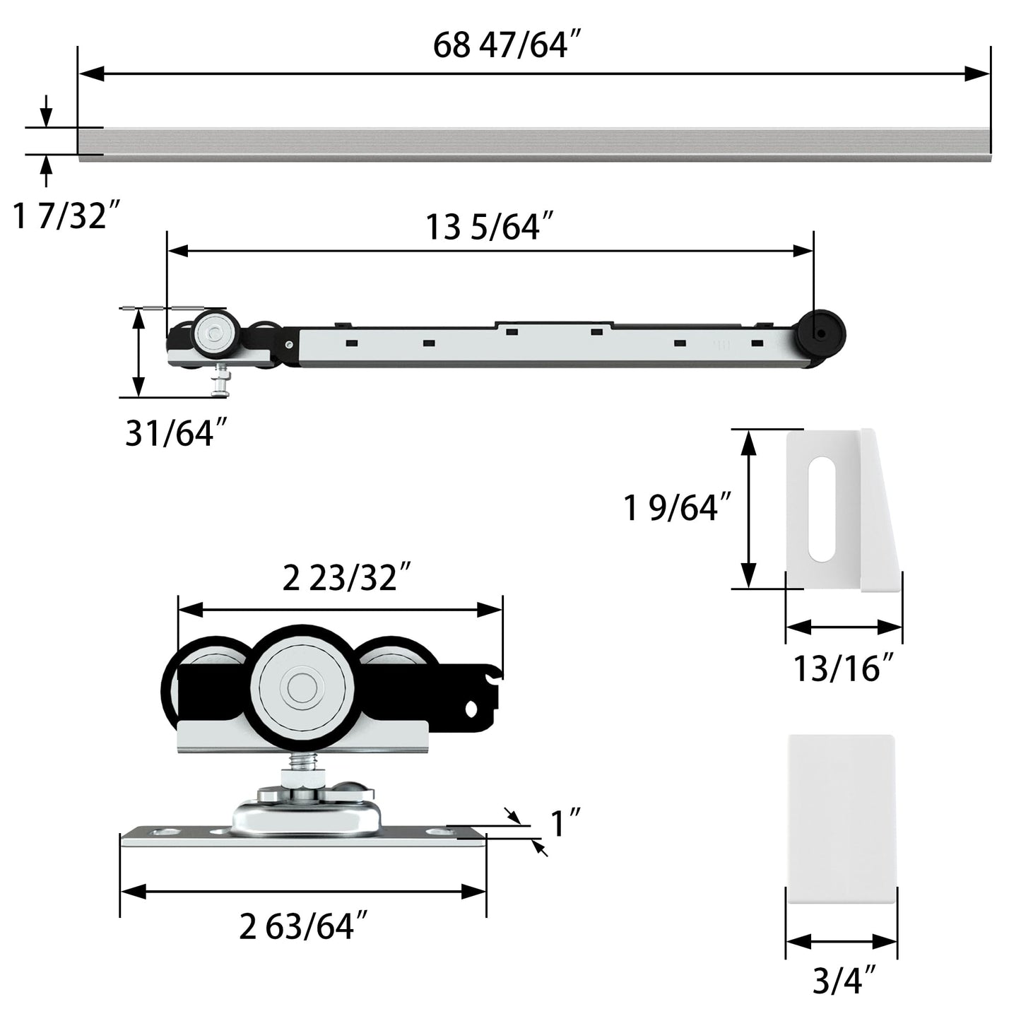 JUBEST 6FT Commercial Grade Pocket Door Hardware and Track Set with Soft Close Mechanism, Sliding Door Hardware for Door Wide 24"-36", Durable and Smoothly, Easy to Install