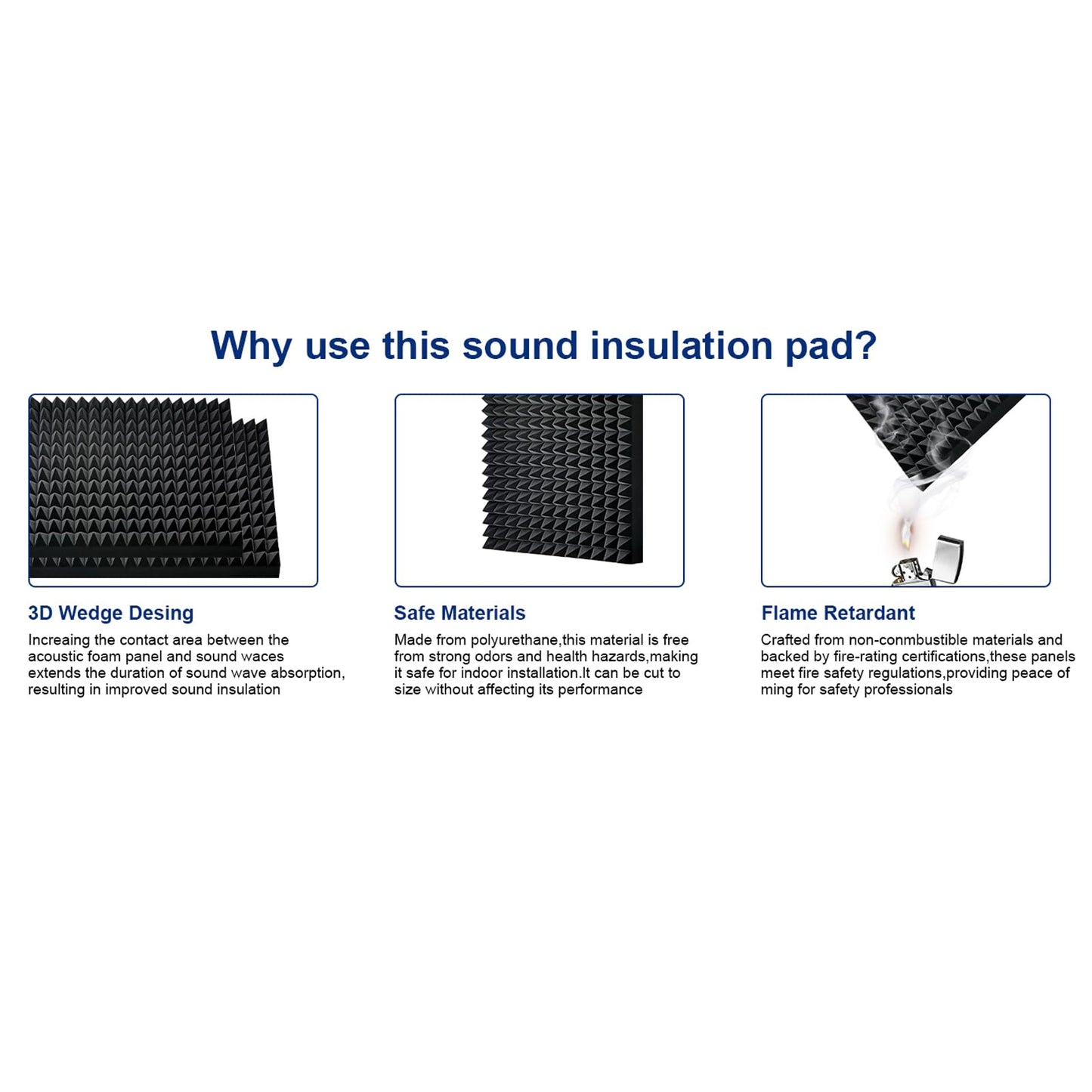 4 Pack Black Acoustic Foam Panels,48x24x2 Inch Sound Proof,High Density Soundproof Wall Panels,Fireproof Cancelling Foam Studio (Black, 4 PCS)