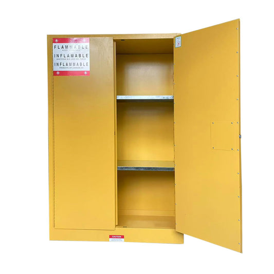 43" x 18" x 65" Steel Flammable Liquid Cabinet, Industry Safety Storage, 45 Gal Flammable Safety Cabinets with 2 Adjustable Shelves 2 Manual Doors for Industrial Use, Yellow, Cold Rolled Steel