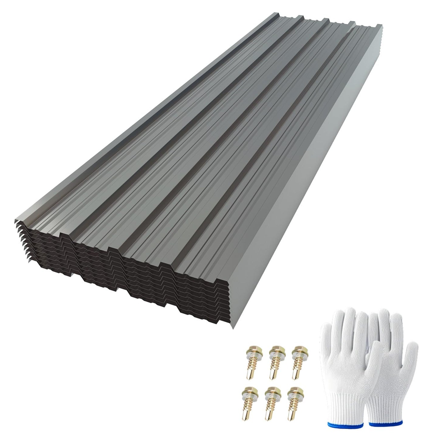 Corrugated Galvanized Steel Roofing Panels, 0.01" Trapezoidal Metal Roof Sheets with Screws, Waterproof UV Rust Resistant Lightweight Weatherproof Panels for Shed Carport