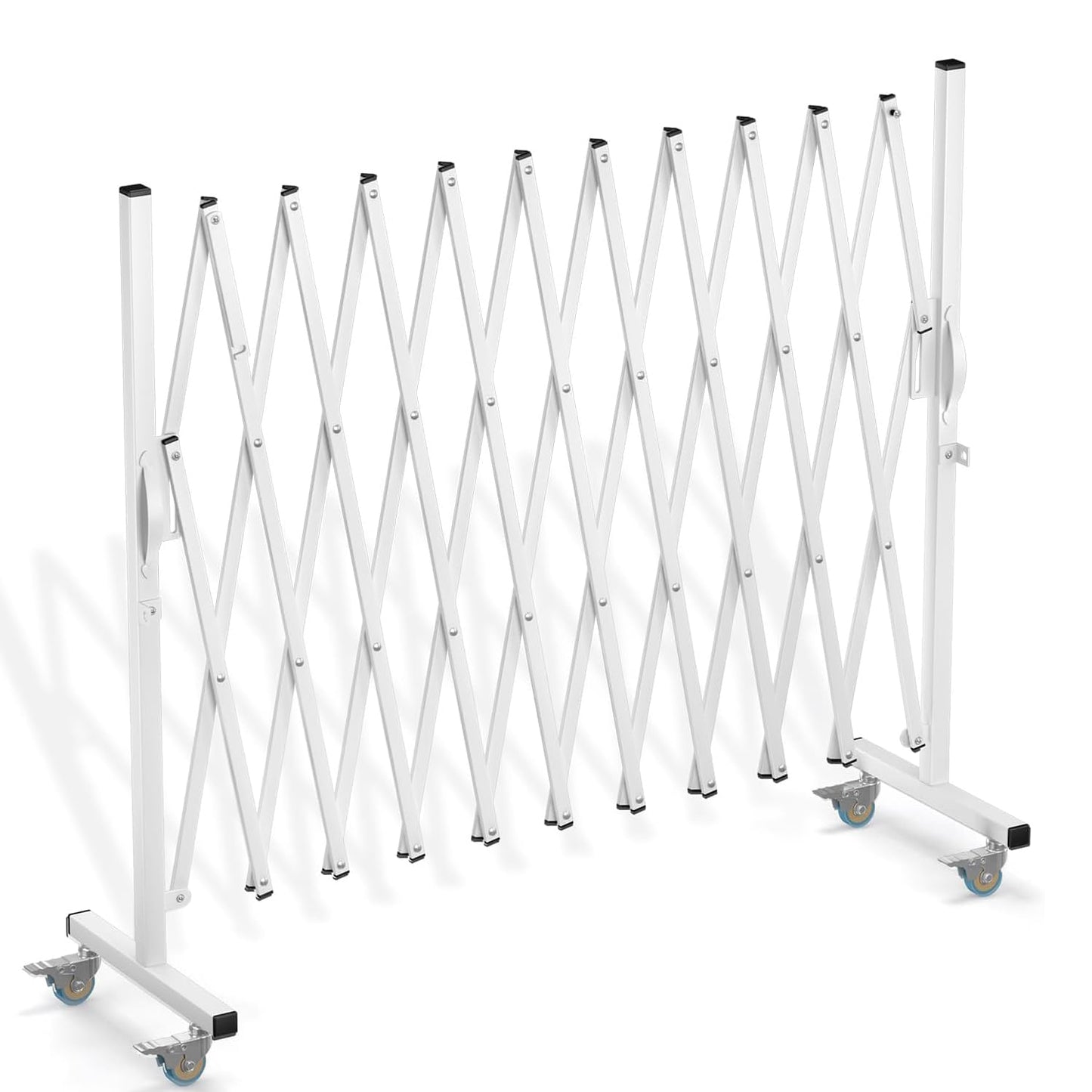 Expandable Barricade Gate,129” Metal Safety Barrier Gate with Casters,Accordion Garden Yard Outdoor Indoor Fence Folding Security Dog Gates Wall Mount,White