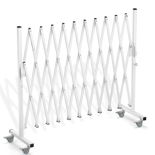 Expandable Barricade Gate,129” Metal Safety Barrier Gate with Casters,Accordion Garden Yard Outdoor Indoor Fence Folding Security Dog Gates Wall Mount,White
