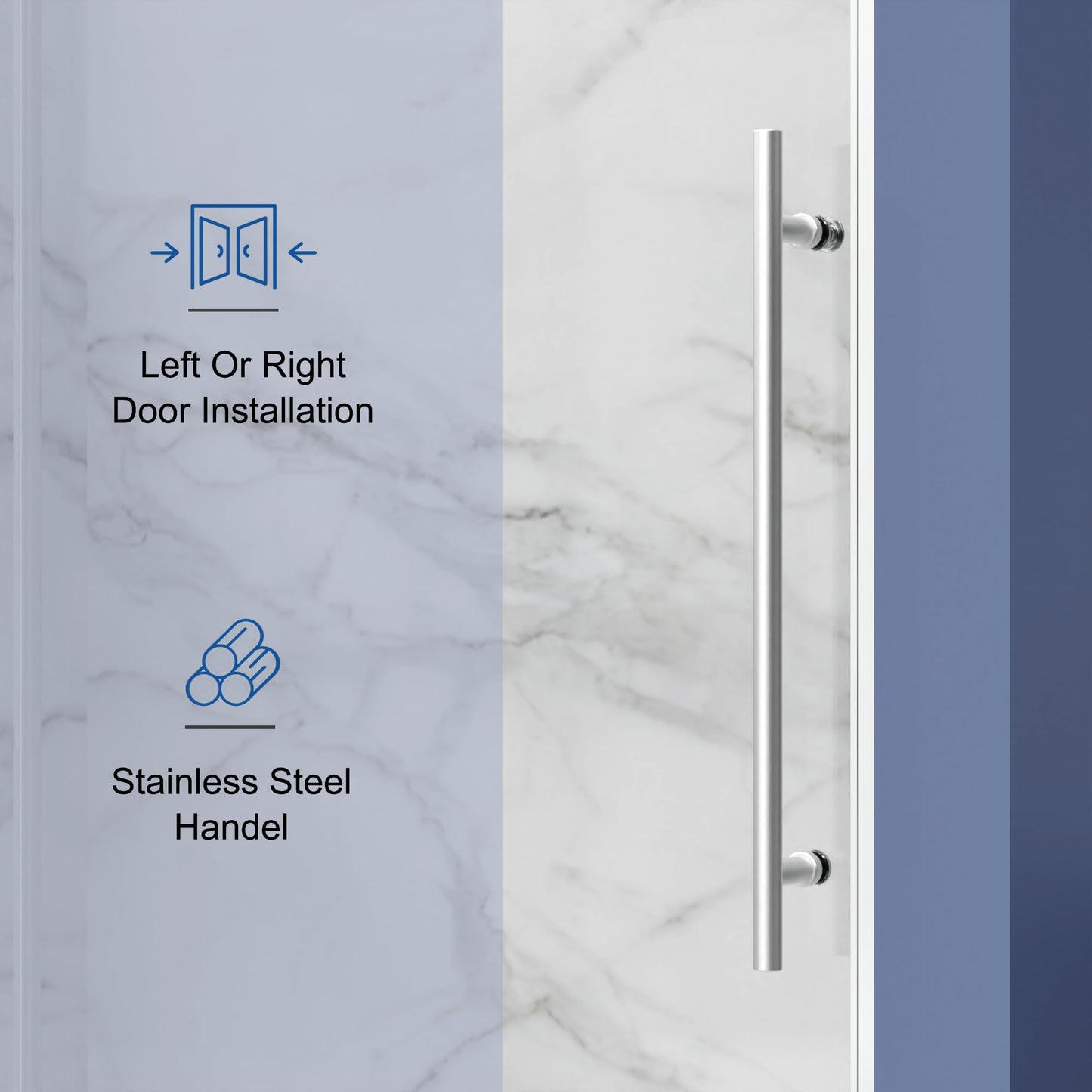 Bathenum Frameless Sliding Shower Door, 1/4 inch (6mm) Thick Clear Tempered Glass Shower Door with Zinc Roller Silent Slide System, Stainless Steel Handle (Chrome, 60" x 72")