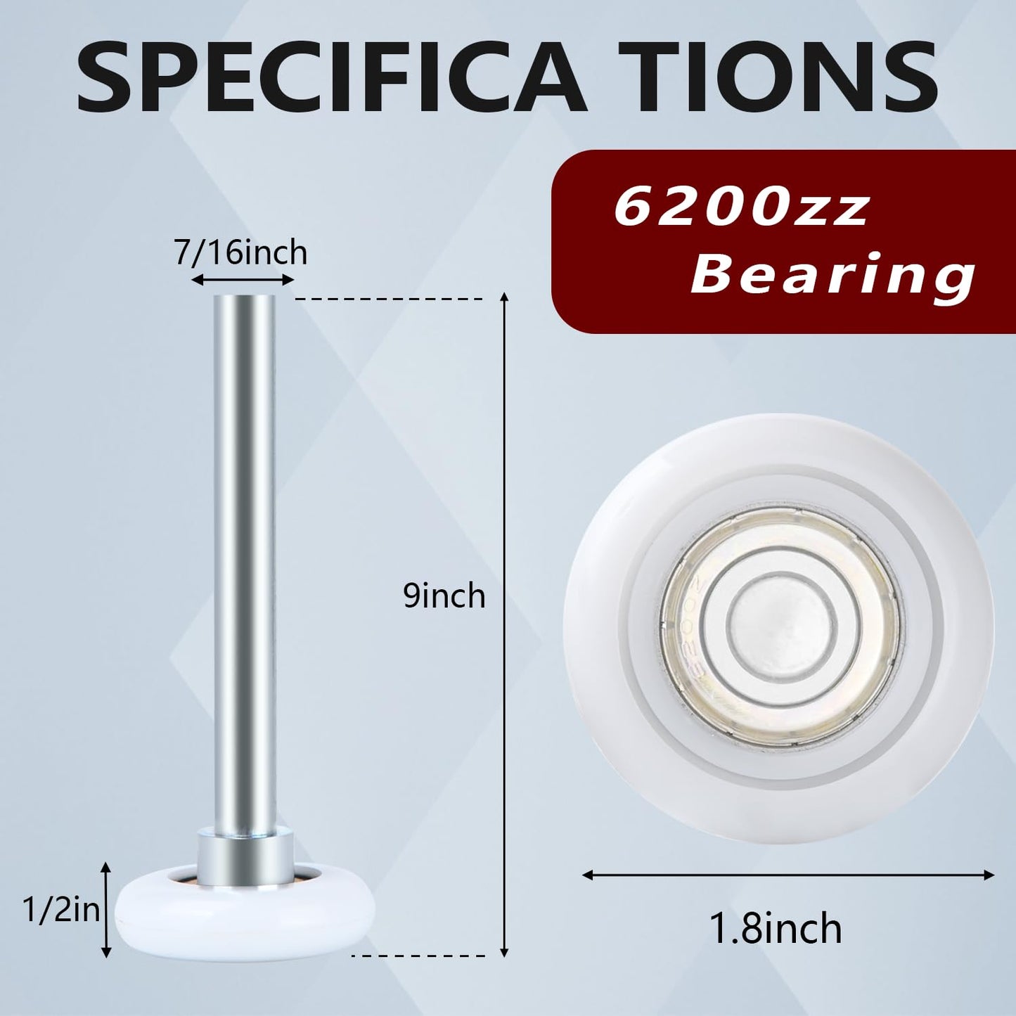 12 Pack 9'' Stem 2" Modern White Nylon Garage Door Roller, 13 Ball Commercial Grade Door Wheel Quiet/Durable and High Load, Use 6200ZZ Double Seals Precision Bearings