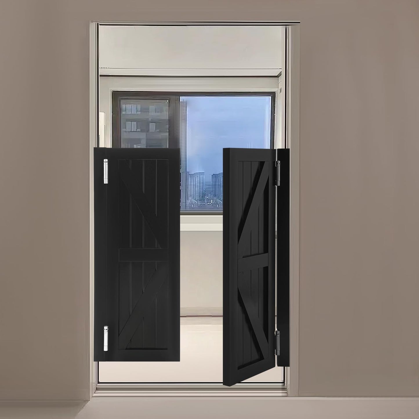 Solid Wood Swinging Saloon Cafe Doors, 180°Auto Close Partition Doors, Interior Double Panel Pine Wood Swing Door with Hinges for Kitchen Bar Pub Entrance Hallway Restaurant (Black, 27.55 * 35.43in)