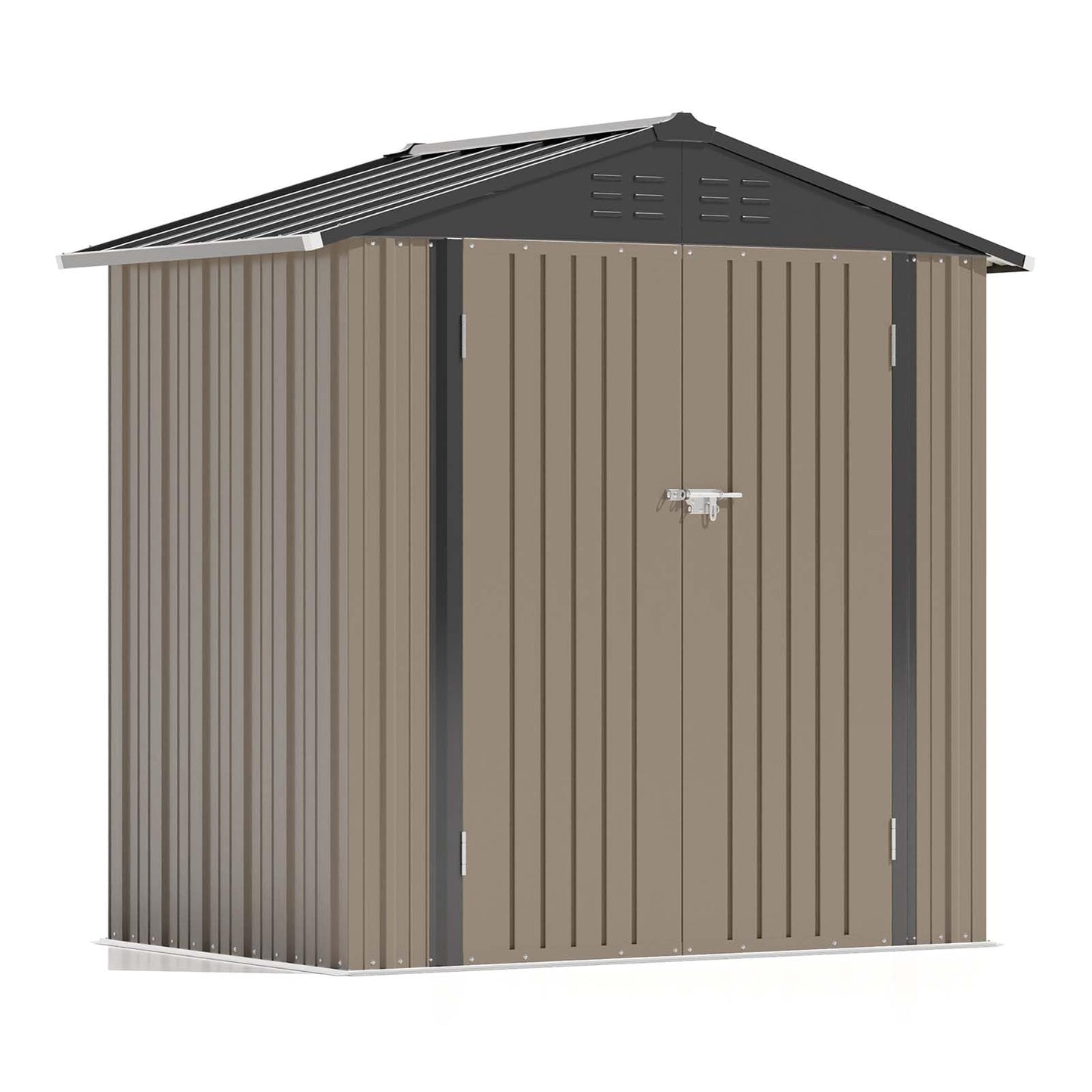 Patiowell 6x4 FT Storage Shed, Outdoor Metal Sheds with Lockable Door and Sloping Roof, Waterproof Outside Utility Garden Tool Shed with Breathable Vents for Patio Lawn Backyard, Brown