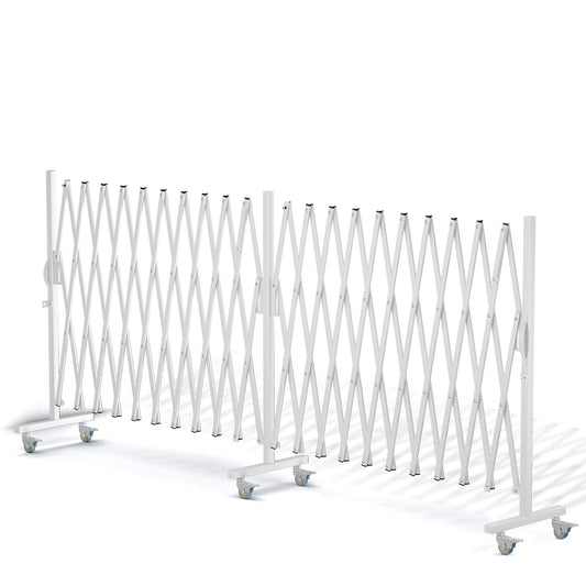 WEWORTH Expandable Barricade Gate,Accordion Garden Yard Outdoor Indoor Portable Folding Security Dog Fence Gates Wall Mount,200" Adjustable Metal Safety Barrier Gate with Casters,White
