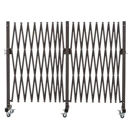GYMTIME Industrial Expandable Metal Barricade, Safety Barrier with Casters, Flexible Mobile Folding Gate, Adjustable Traffic Fence for Warehouse, Shopping mall, Garden, Brown, 18 Feet, 47 inch High