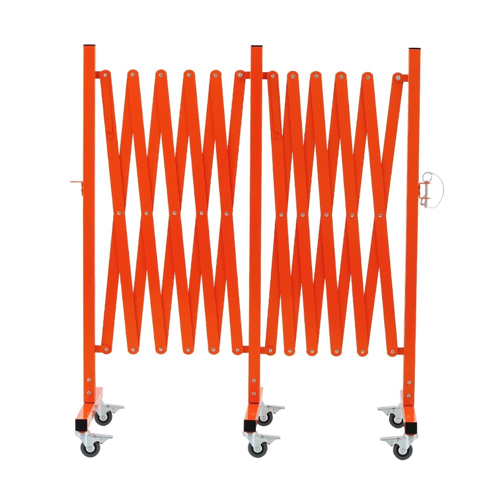 GYMTIME Expandable Metal Barricade, Portable Safety Barrier with Casters, Flexible Mobile Security Gate, Adjustable Traffic Fence for Shopping Mall, School, Warehouse, Orange, 16 Feet