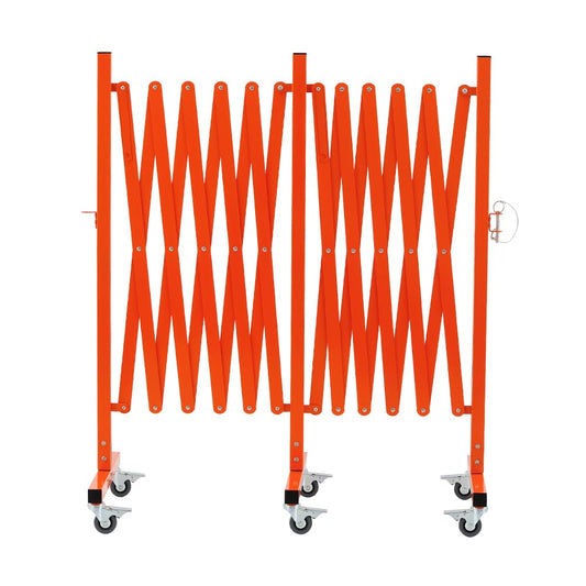 GYMTIME Expandable Metal Barricade, Portable Safety Barrier with Casters, Flexible Mobile Security Gate, Adjustable Traffic Fence for Shopping Mall, School, Warehouse, Orange, 16 Feet
