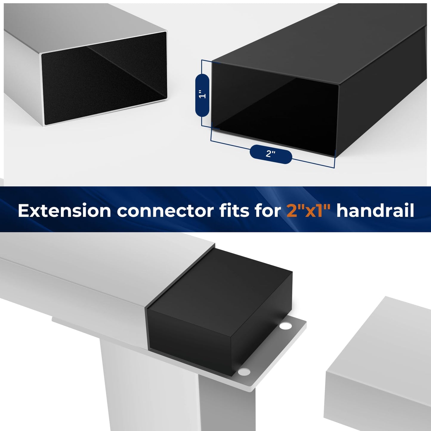 ZBuildMars 2 Pack Handrail Connector, 120mm x 46mm x 21mm, Black, POM Material, Polished Finish, Ideal for 50x25mm Stainless Steel Flat Handrails