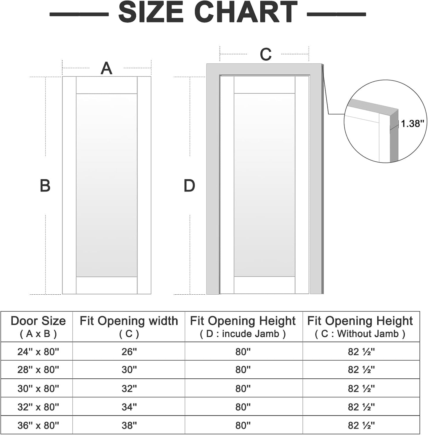CRUTOP 32''x80'' Black Frosted Glass Interior Door Slab Shaker, Pre-Built Panel for Barn Doors, Pocket Doors, French Door, for Pantry, Bedroom, Closet, Laundry & Bathroom, Prefinish