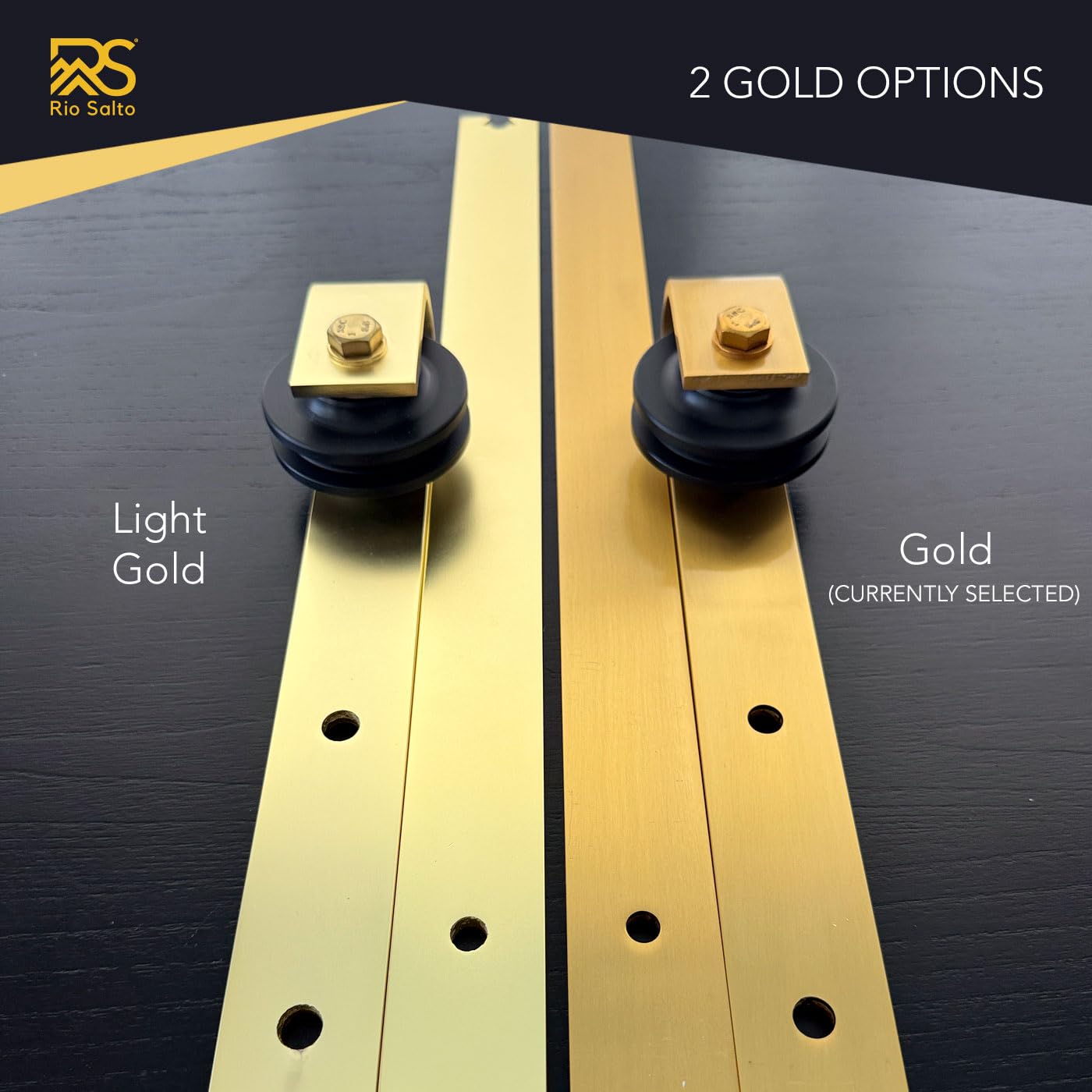 Rio Salto Brushed Brass Gold Barn Door Rollers – Extra Sliding Barn Door Hardware Kit for Interior Closet Pantry Doors – Fits 1 3/8" & 1 3/4" Panels, Supports 170 lbs – Track Not Included (Set of 2)