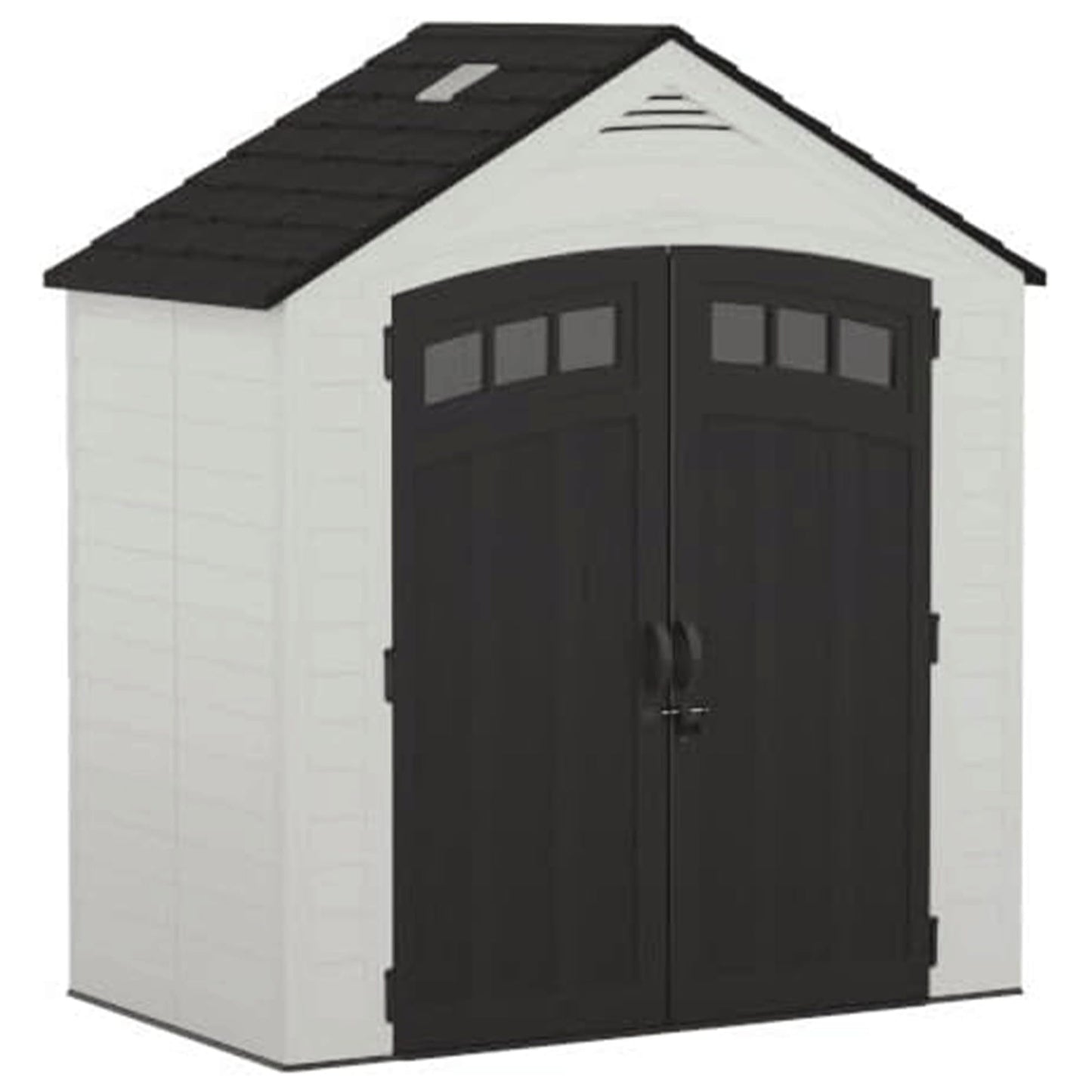 Suncast 7x4 Ft. Vista Vertical Resin Shed - Outdoor Storage Shed with Floor, Double Doors, IllumiVent™ Ventilation, Reinforced Resin Panels - Ideal for Ladders, Long-Handled Tools, & Garden Equipment