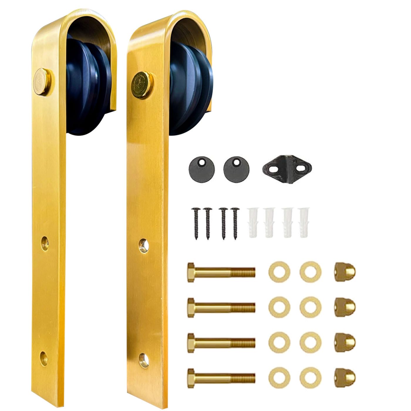 Rio Salto Brushed Brass Gold Barn Door Rollers – Extra Sliding Barn Door Hardware Kit for Interior Closet Pantry Doors – Fits 1 3/8" & 1 3/4" Panels, Supports 170 lbs – Track Not Included (Set of 2)