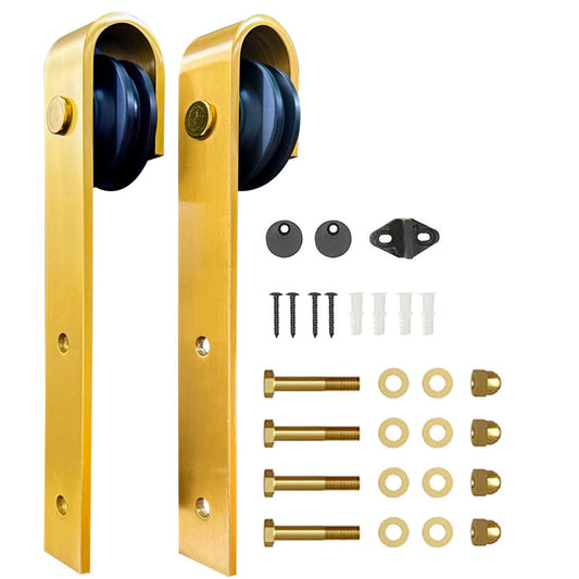 Rio Salto Brushed Brass Gold Barn Door Rollers – Extra Sliding Barn Door Hardware Kit for Interior Closet Pantry Doors – Fits 1 3/8" & 1 3/4" Panels, Supports 170 lbs – Track Not Included (Set of 2)