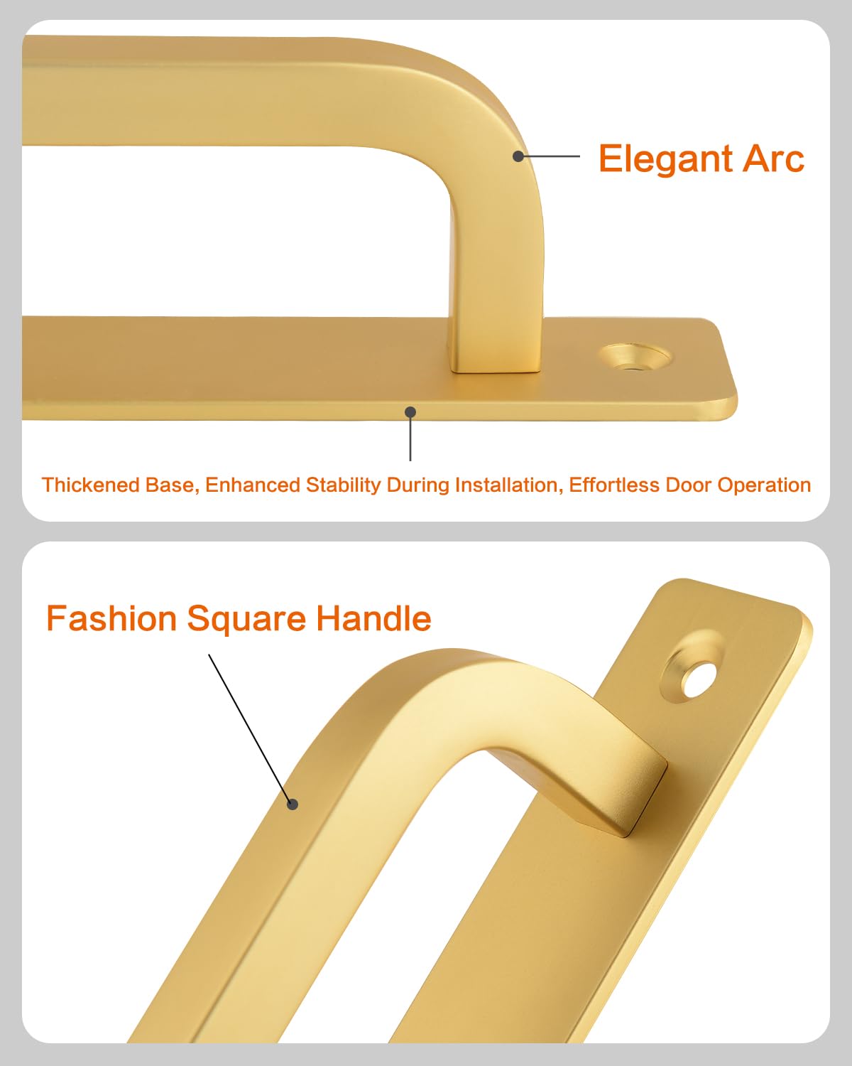 funifiti 5-Pack Golden Barn Door Handle Pull 6-Inch Cabinet Drawer Pulls Screen Door Handle Replacement Outdoor Gate Handle Self-Drilling with Backplate Aluminum